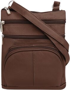 roma leathers genuine x-large crossbody purse, multi-pocket, adjustable strap, xl, brown