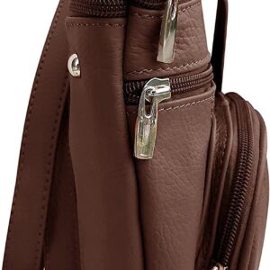 Roma Leathers Genuine X-Large Crossbody Purse, Multi-Pocket, Adjustable Strap, XL, Brown