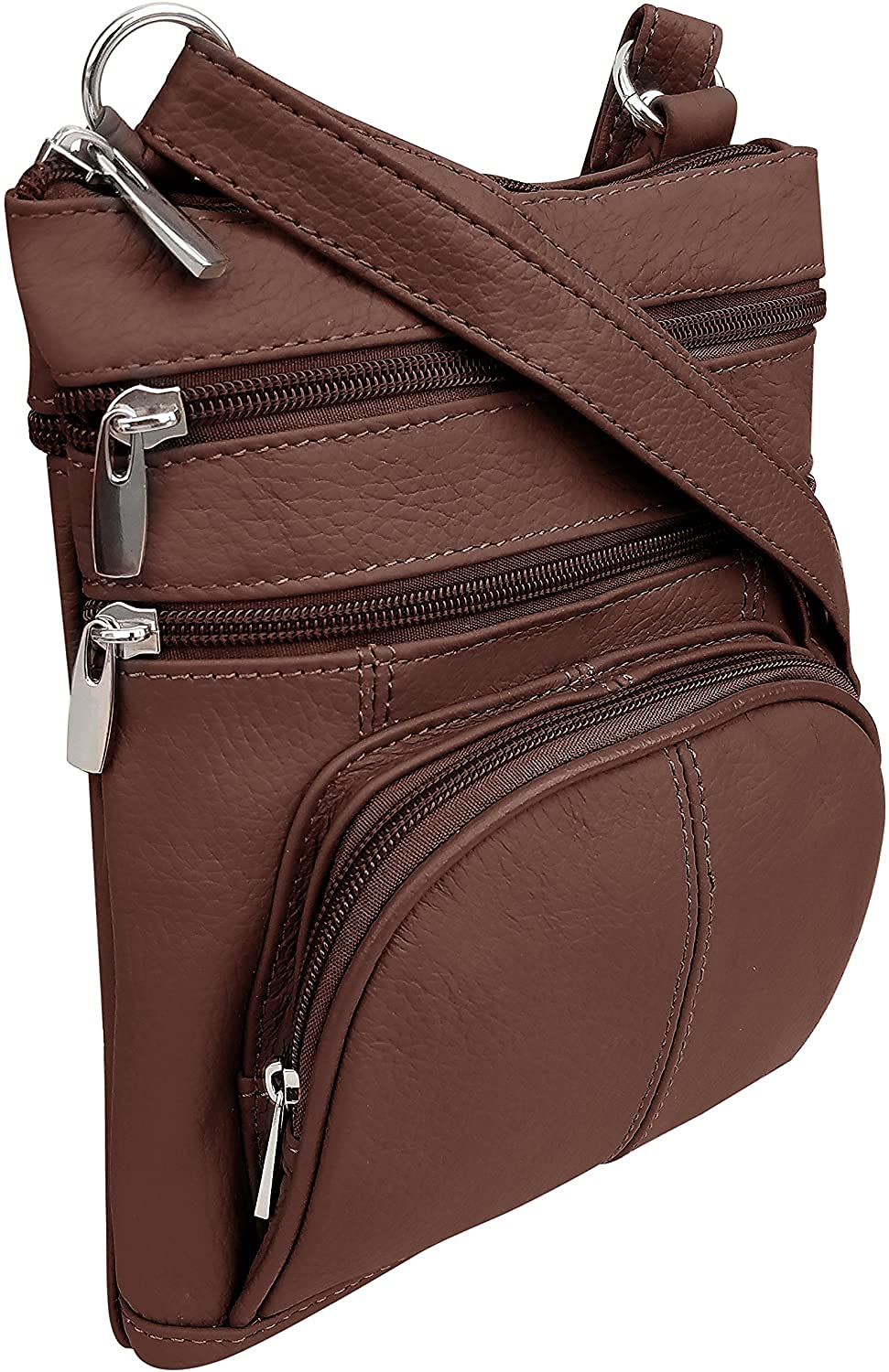 Roma Leathers Genuine X-Large Crossbody Purse, Multi-Pocket, Adjustable Strap, XL, Brown