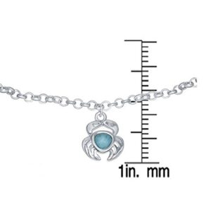 Sterling Silver Natural Larimar Nautical Turtle, Dolphin, Crab Charm 7+1" Bracelet