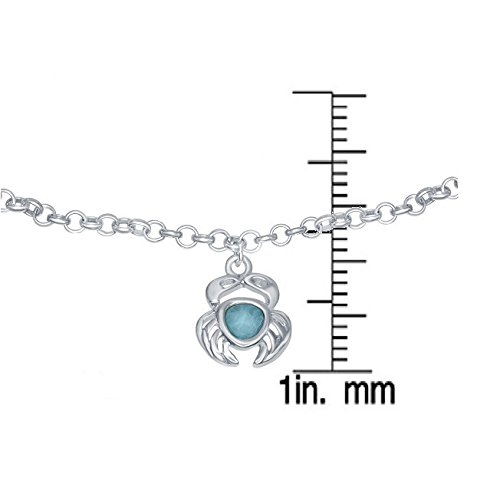 Sterling Silver Natural Larimar Nautical Turtle, Dolphin, Crab Charm 7+1" Bracelet