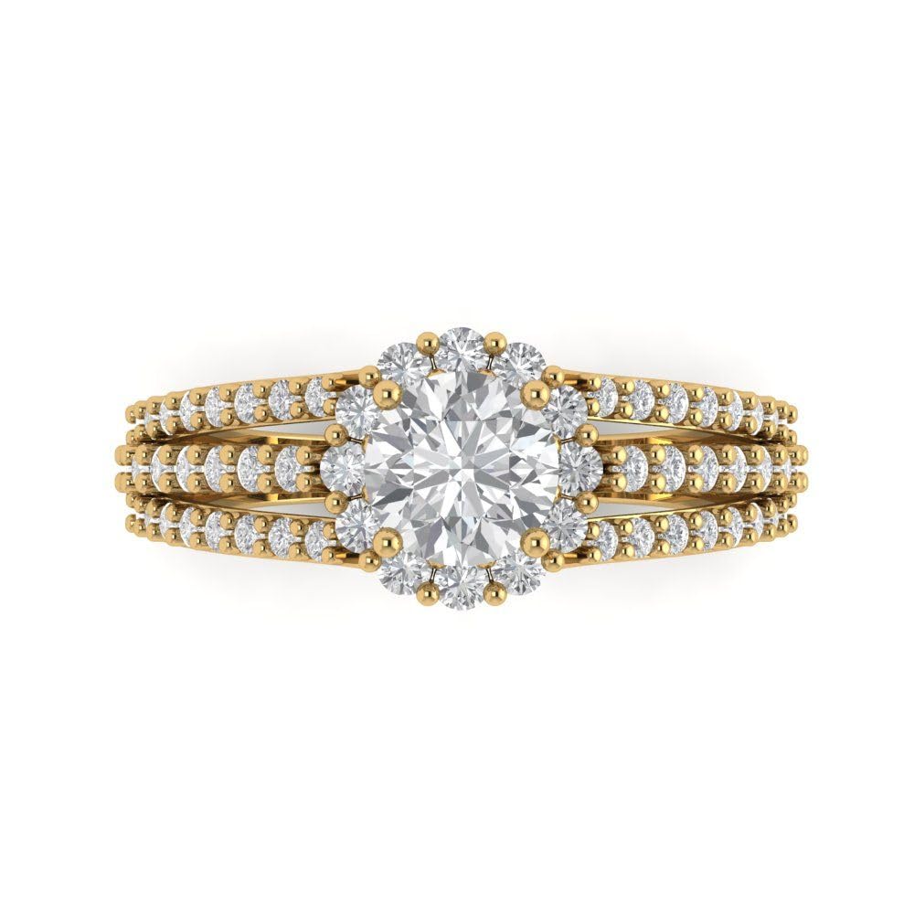 1.76 Ct Round Cut Clear Simulated Diamond 14K Yellow Gold Halo Solitaire with Accents Engagement Anniversary Ring Size 4