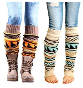 women's boho knitted warm long leg warmer (beige&khaki)