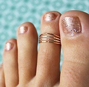 Toe Ring | Four Strand .925 Sterling Silver & 14K Gold Fill | Adjustable Ring For Foot Or Midi | Women, Girls, Or Men | Attire for Your Toes