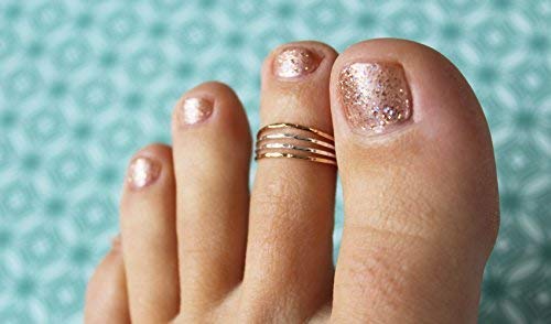 Toe Ring | Four Strand .925 Sterling Silver & 14K Gold Fill | Adjustable Ring For Foot Or Midi | Women, Girls, Or Men | Attire for Your Toes