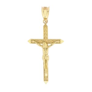 solid 10k yellow gold passion catholic cross crucifix charm pendant (1.40")