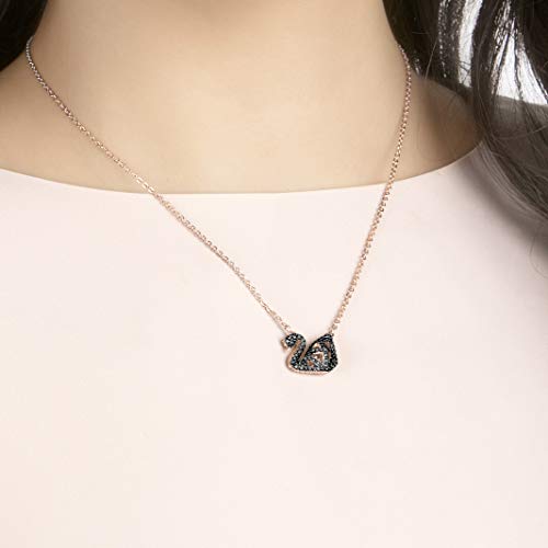 SWAROVSKI Facet Swan Reversible Pendant Necklace, Swan Pendant with Black and Clear Crystal Pavé on a Mixed Metal Finish Setting, Part of the Facet Swan Collection