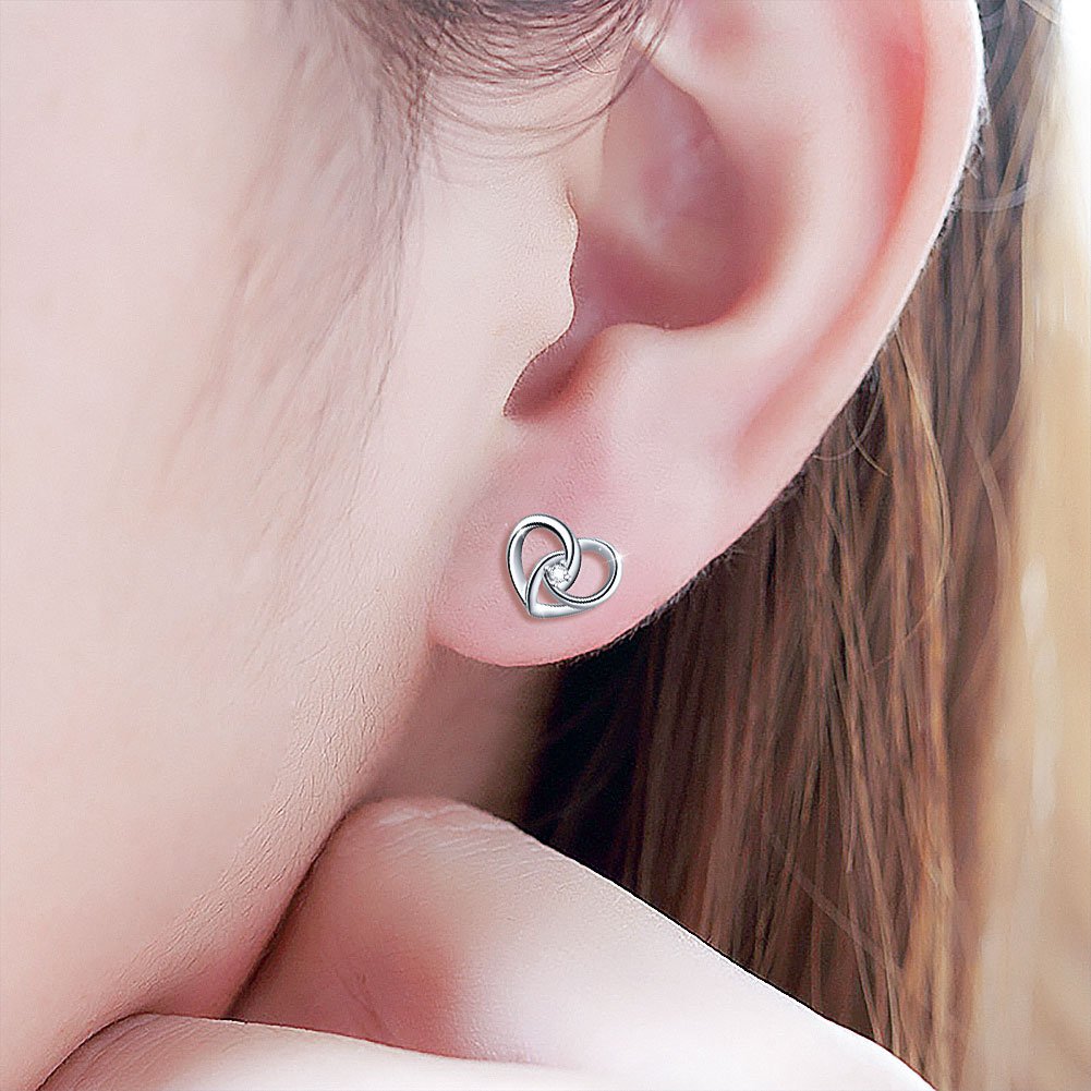 925 Sterling Silver Jewelry "I Love You To The Moon and Back" Love Heart Stud Earrings