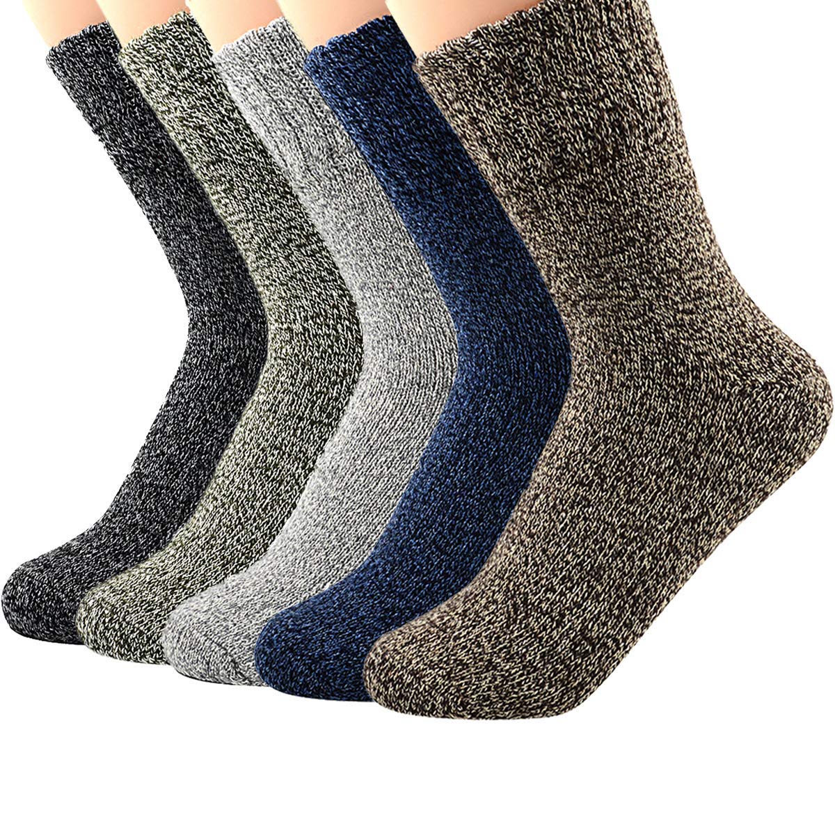 Century Star Womens Athletic Socks Knit Pattern Sports Socks Winter Wool Socks Crew Cut Cashmere Socks Warm Soft Socks (02) 5 Pairs Solid Color One Size