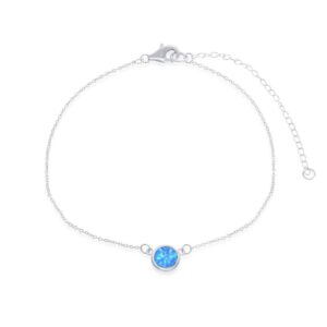 Sterling Silver Created Blue Opal Disc 12-16" Adjustable Choker Necklace