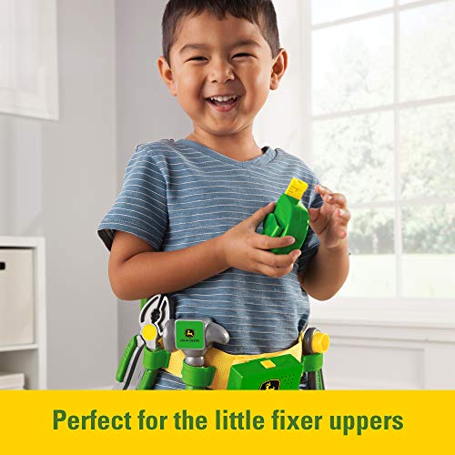 John Deere Deluxe Talking Toolbelt - 7-Piece Kids Tool Set - Interactive Construction Toys - Interactive Toddler Tools Playset - Green - 7 Count - Preschool Toys Ages 2 Years and Up