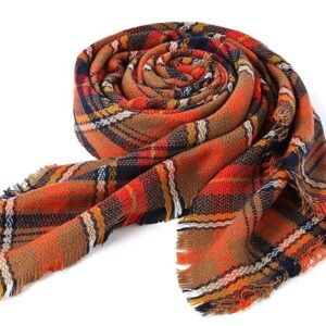 Century Star Women's Stylish Warm Tassels Soft Plaid Tartan Scarf Winter Large Blanket Wrap Shawl Beauty Orange