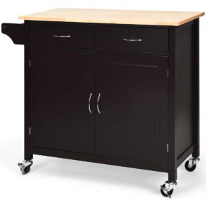 Giantex Kitchen Island, Rolling Kitchen Cart, Wood Counter Top, Utility Service Trolley Cart with Storage Cabinet and 2 Large Drawer Towel Rack, Bar Dining Room Organizer Furniture, Dark Brown