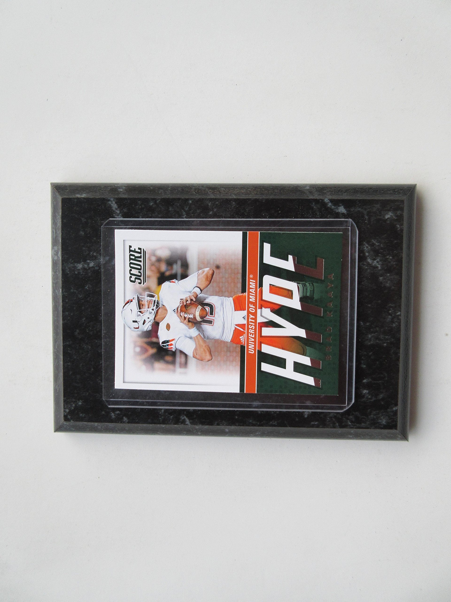 BRAD KAAYA U OF MIAMI - DETROIT LIONS 2017 HYPE ROOKIE DRAFT CARD MOUNTED ON A "4 X 6" BLACK MARBLE PLAQUE