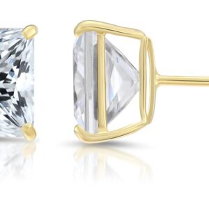 Solid 14k Yellow Gold Square Solitaire Cubic Zirconia Princess-cut Large CZ Stud Earrings for men and women (7mm)