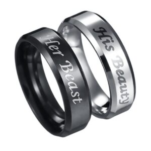 His Beauty Engraved Ring Silver Stainless Steel Womens Anniversary Engagement Wedding Band Promise Rings (Her Size 8)