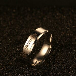 His Beauty Engraved Ring Silver Stainless Steel Womens Anniversary Engagement Wedding Band Promise Rings (Her Size 8)