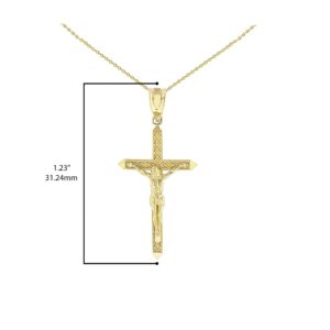 14K Yellow Gold 1-1/4" Crucifix Passion of Christ Cross Pendant Charm - No Chain