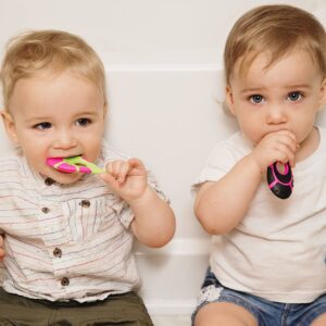 Farber Baby | Toddler Toothbrush (4 Pack) - Extra Soft Bristles, BPA Free, Soothing Teething Nub Ring Handle, 0-2 Years (Purple)