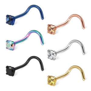 ruifan 6pcs 18g surgical steel mix color diamond cz nose stud rings screw piercing jewelry 3mm