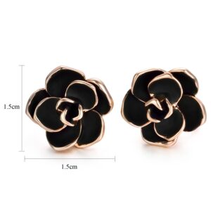 Yoursfs Black Clip On Earrings for Women 18K Gold Plated Rose Flower Earring Enamel Hypoallergenic Non Pierced