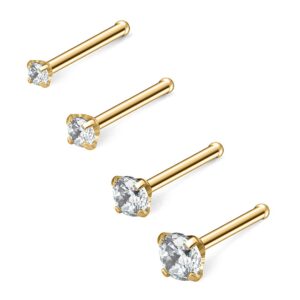 ruifan 4pcs 20g 316l surgical steel 1.5mm 2mm 2.5mm 3mm clear round diamond cubic zirconia crystal nose bone studs rings pin piercing jewelry - gold