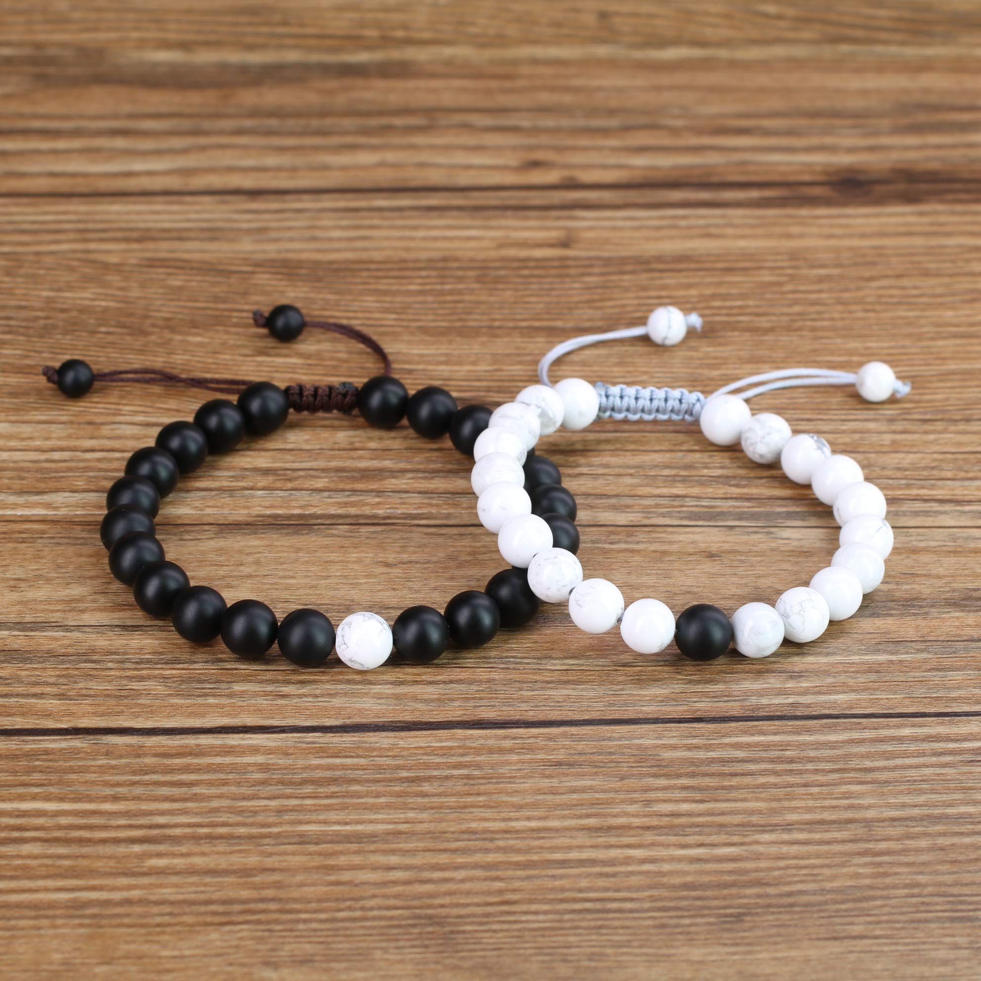 AmorWing Semi Precious Stones Onyx Howlite Yin Yang Mala Beads Relationship Bracelet