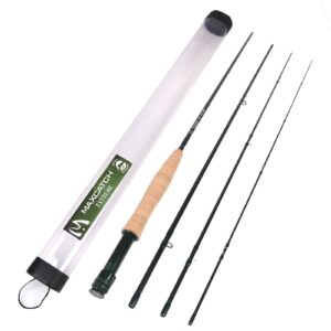 M MAXIMUMCATCH Maxcatch Extreme Graphite Fly Fishing Rod 4-Piece 9 Feet with IM7 Carbon Blank, Hard Chromed Guides, A Cork Grip（Size:3/4/5/6/8wt） (Extreme Rod, 9ft 7weight)