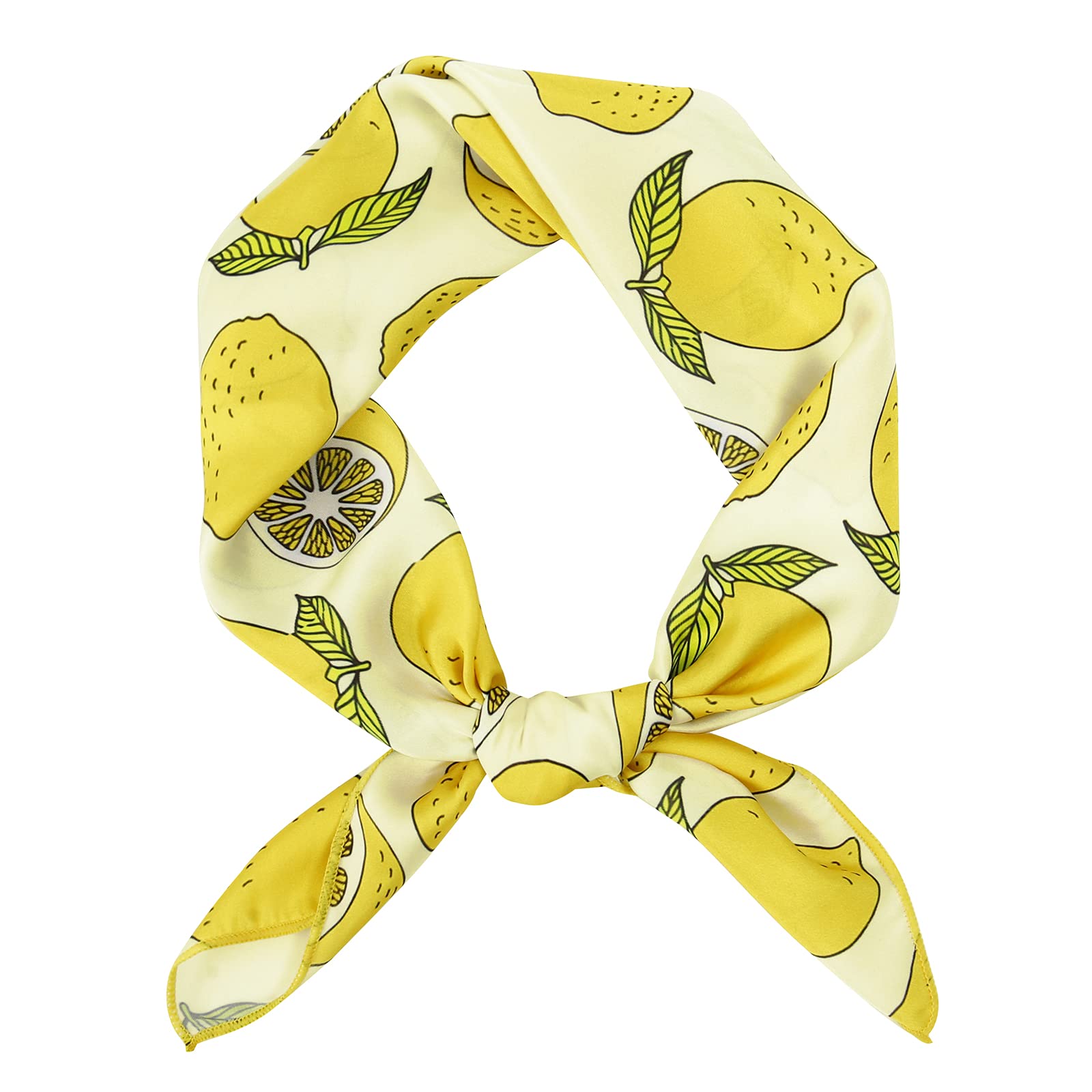 GERINLY Womens Neckerchief - Yellow Lemon Print Square Hair Scarf Headband Cute Bandana Bag Handle Wrap (Pale Yellow)