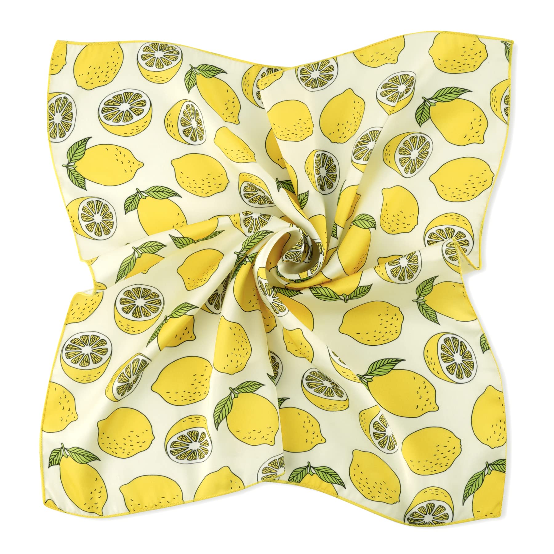 GERINLY Womens Neckerchief - Yellow Lemon Print Square Hair Scarf Headband Cute Bandana Bag Handle Wrap (Pale Yellow)