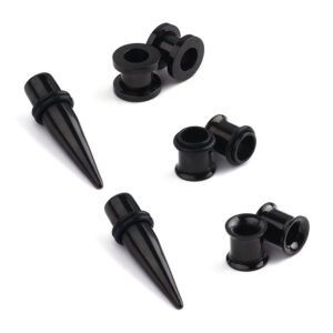 Ruifan 4Pairs Black Plated Surgical Steel Gauge Ear Screw Taper Tunnel Expander Stretching Kit Plugs Piercing 4 Styles Same Size 0g(8mm)