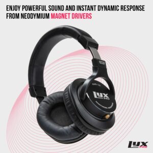 LyxPro HAS-15 Studio Headphones Closed-Back Over The Ear Headphone with Detachable Cables,Black, Sound Isolation, Professional Studio Recording, Music Listening