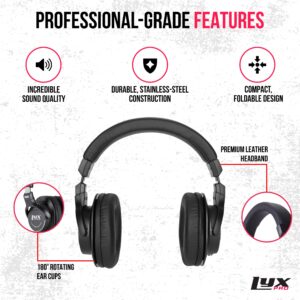 LyxPro HAS-15 Studio Headphones Closed-Back Over The Ear Headphone with Detachable Cables,Black, Sound Isolation, Professional Studio Recording, Music Listening