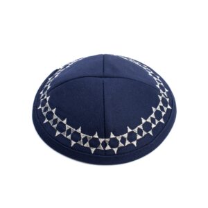 jl kippha's cotton navy blue embroidered star of david kippah yarmulke jewish yamaka kippa cap judaica