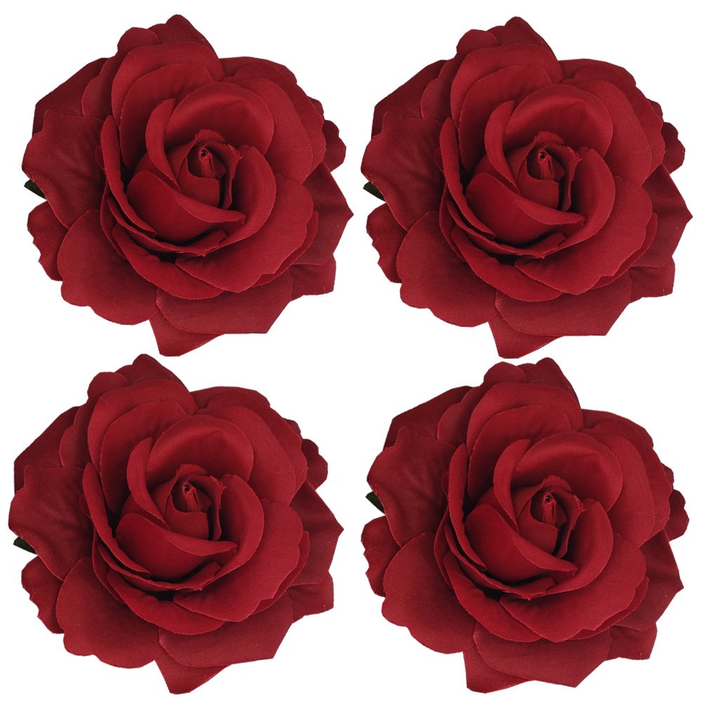 Sanrich 4pcs/pack Fabric Rose Hair Flowers Clips Mexican Hair Flowers Hairpin Brooch Headpieces (red)