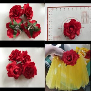 Sanrich 4pcs/pack Fabric Rose Hair Flowers Clips Mexican Hair Flowers Hairpin Brooch Headpieces (red)