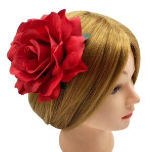 Sanrich 4pcs/pack Fabric Rose Hair Flowers Clips Mexican Hair Flowers Hairpin Brooch Headpieces (red)