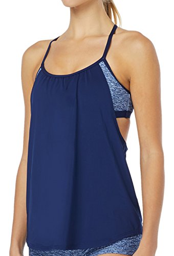 TYR Women's Mantra Shea 2 in 1 Tank Swimming Top, Grey, Small