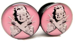 pierced republic marilyn monroe tatted ear plugs - acrylic - screw-on - new *pair* - 8 sizes (00 gauge (10mm))