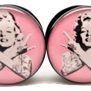 Pierced Republic Marilyn Monroe Tatted Ear Plugs - Acrylic - Screw-On - New *Pair* - 8 Sizes (00 Gauge (10mm))