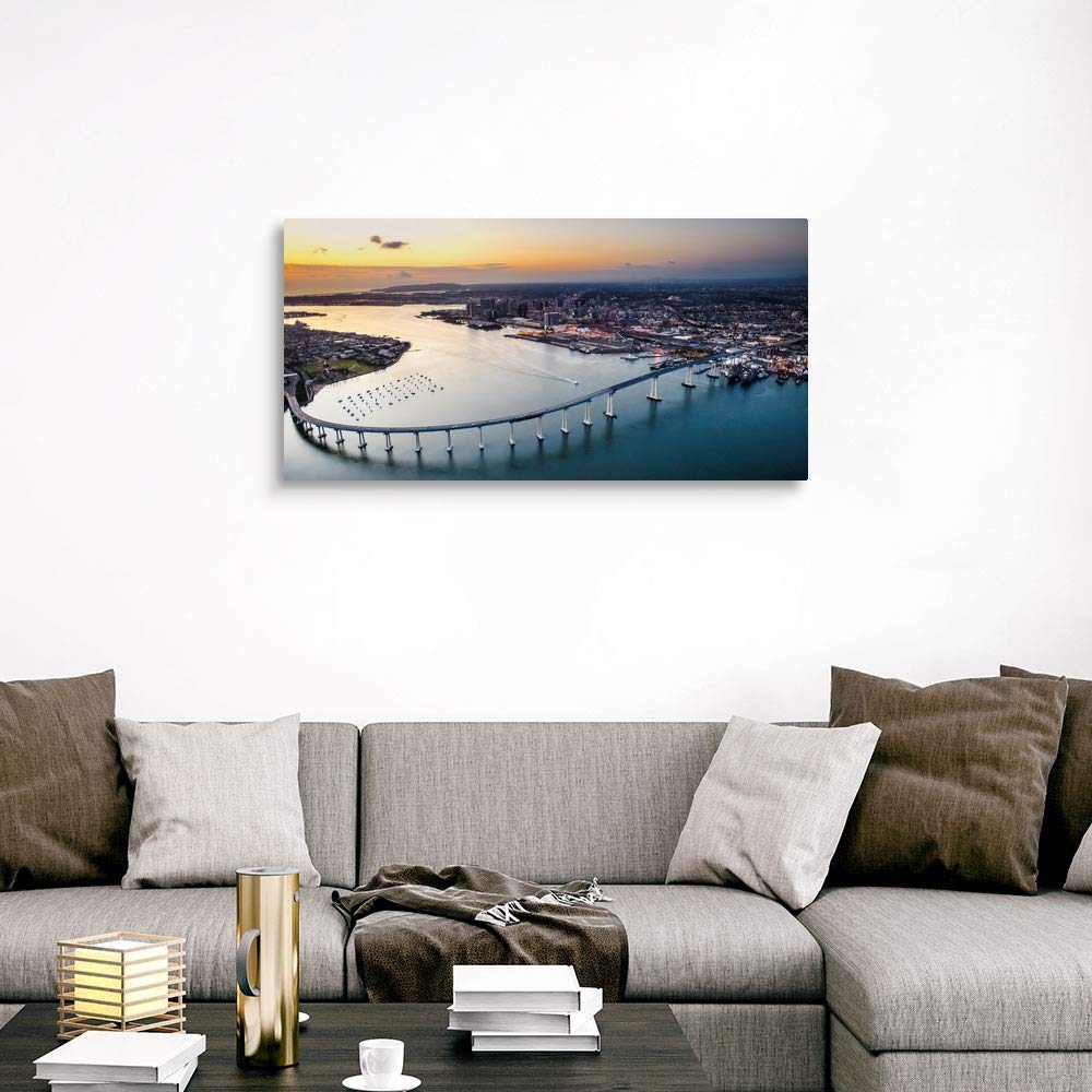 GREATBIGCANVAS Coronado Bridge, San Diego Canvas Wall Art Print, Bridge Home Decor Artwork, 48"x24"x1.5"