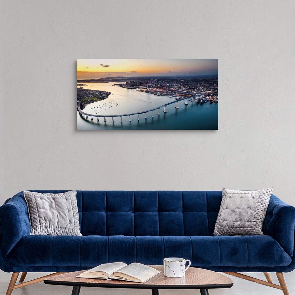 GREATBIGCANVAS Coronado Bridge, San Diego Canvas Wall Art Print, Bridge Home Decor Artwork, 48"x24"x1.5"