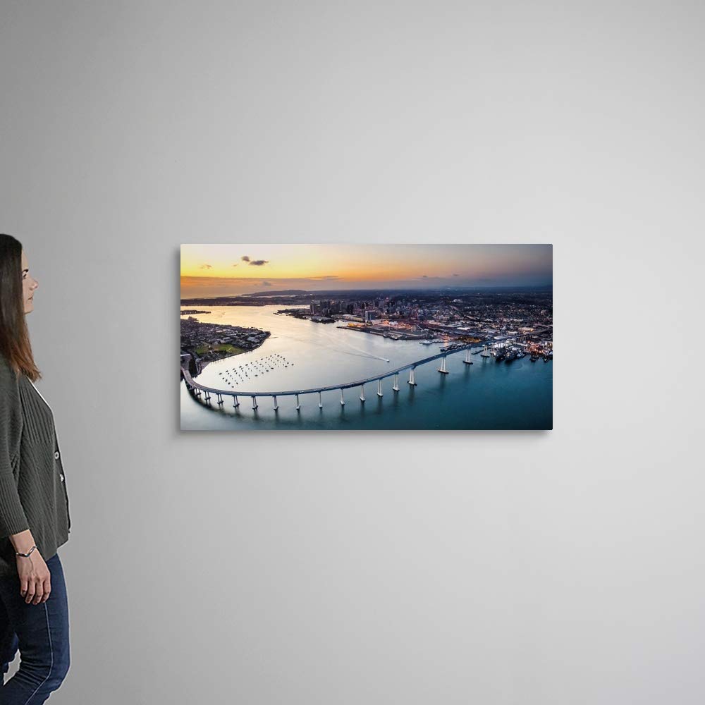 GREATBIGCANVAS Coronado Bridge, San Diego Canvas Wall Art Print, Bridge Home Decor Artwork, 48"x24"x1.5"