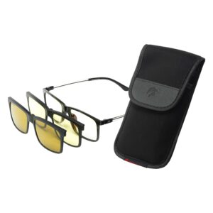 Eagle Eyes 3in1 Magnetic Polarized Sunglasses/Night Driving Clip-on With Computer Lens Base Frame - (Black/Clear)