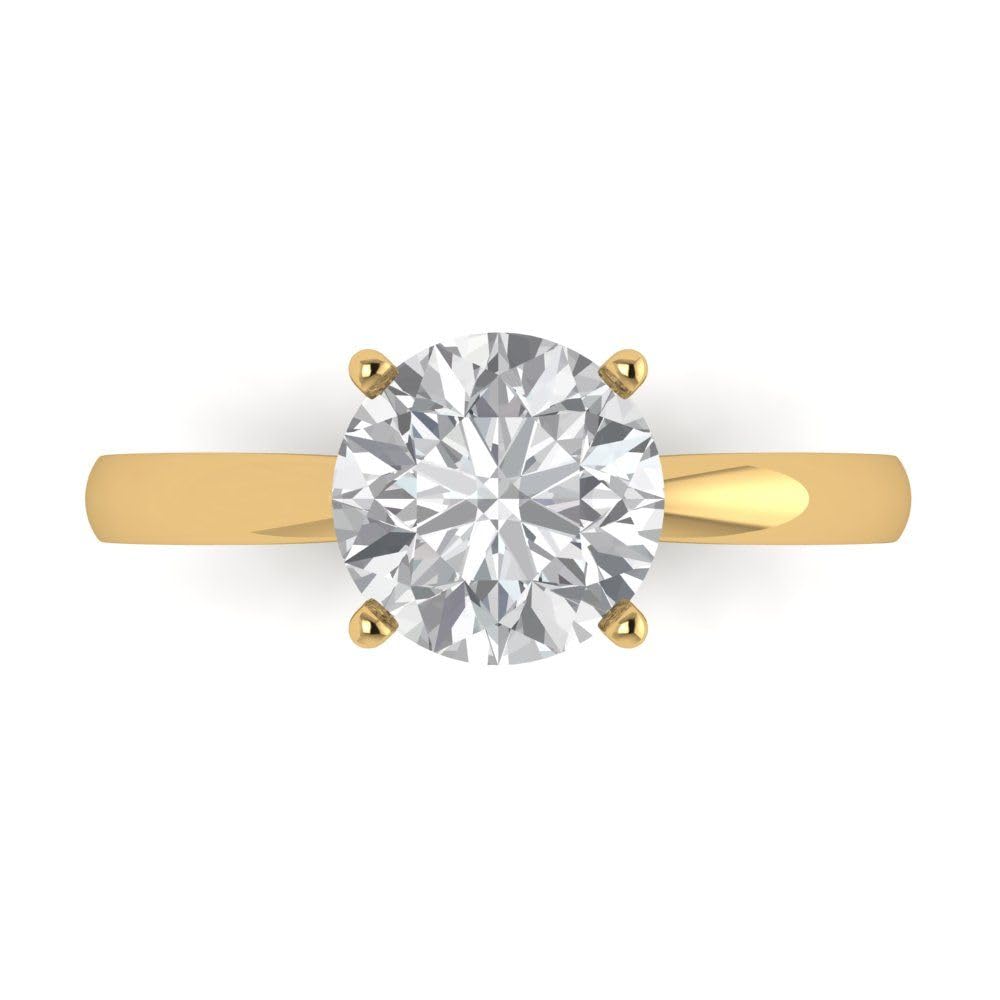 Clara Pucci 2.0 Ct Brilliant Round Cut Clear Simulated Diamond 14K Yellow Gold Solitaire Engagement Bridal Anniversary Ring Size 5.5