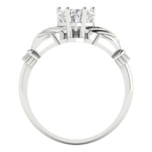 1.06 Ct Brilliant Heart Cut Clear Simulated Diamond 14K White Gold Solitaire Claddagh Engagement Anniversary Ring Size 10