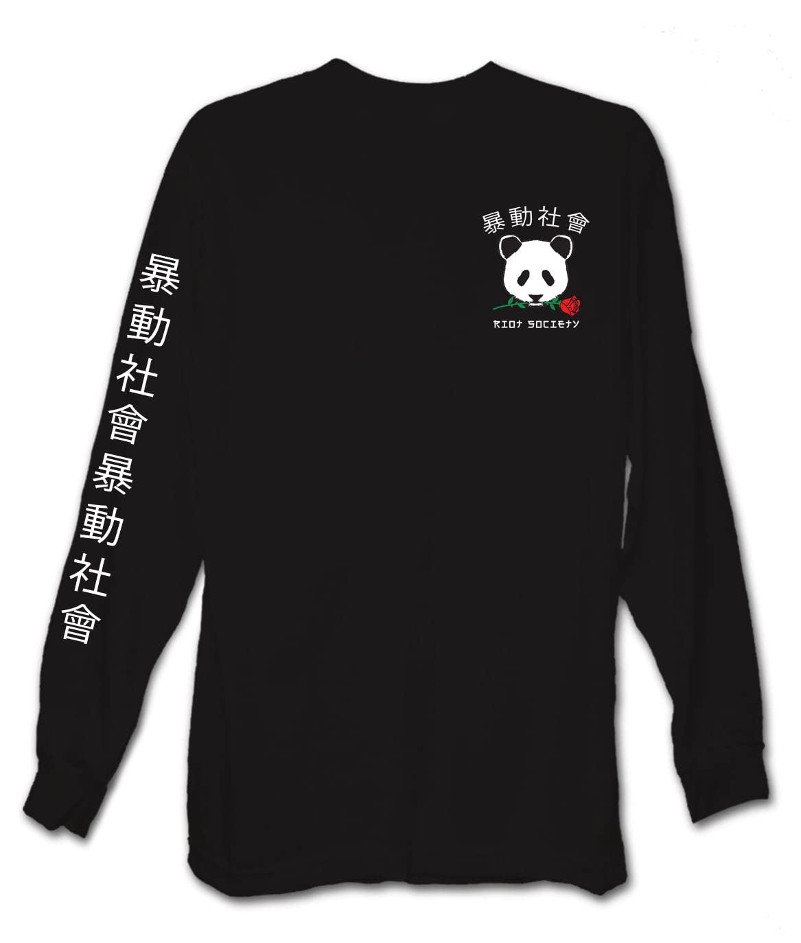 Riot Society Mens Panda Rose Long Sleeve T-Shirt - Black, Large