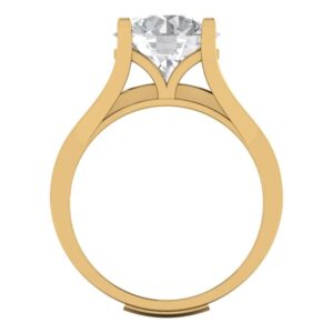 3.39 Carat Round Cut Clear VVS1 Ideal Zircon 14k Yellow Gold Solitaire W/Accents Wedding Anniversary Ring Band Set Size 7.25