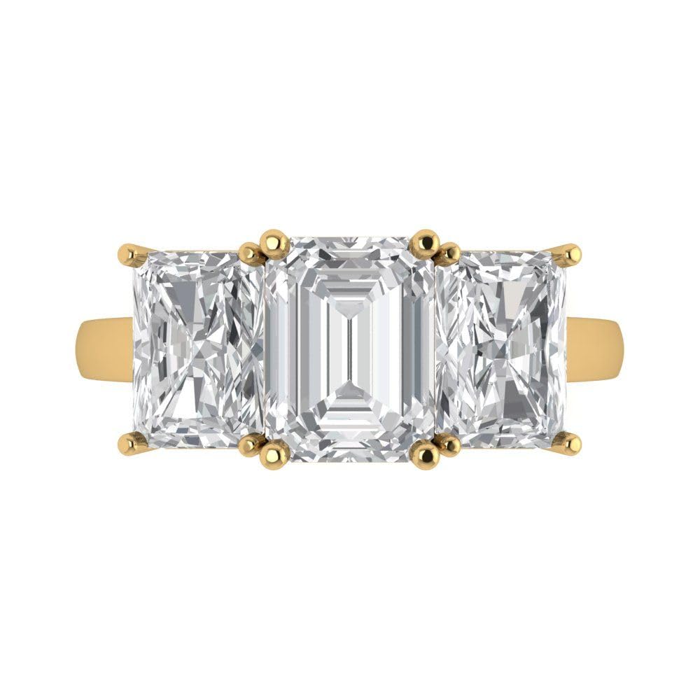 4.0 Ct Brilliant Emerald Cut Clear Simulated Diamond 14K Yellow Gold Three Stone Engagement Bridal Anniversary Ring Size 8.75