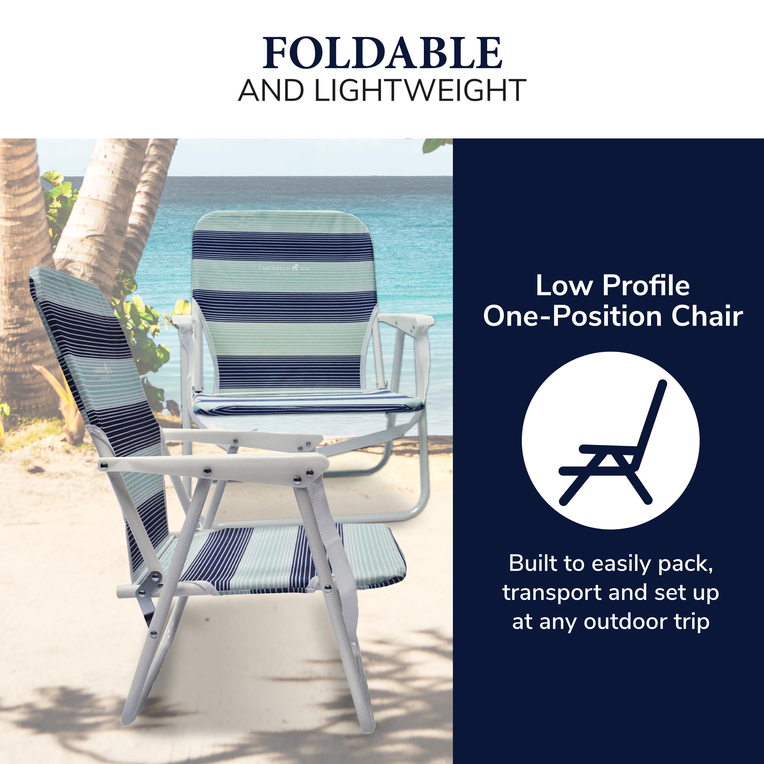 Caribbean Joe Folding Beach Chair, 1 Position Lightweight and Portable Foldable Outdoor Camping Chair with Carry Strap, Horizon Stripe